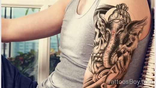 Black Ganesha Tattoo On Half Sleeve-TB1019