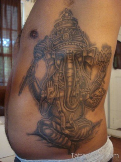 Black Ganesha Tattoo On Rib-TB1021