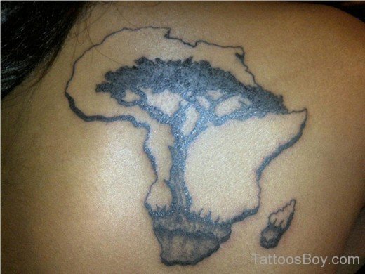 Black Ink African Tree And Map Tattoo-TB1016