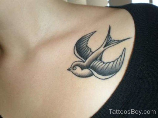 Black Ink Sparrow Tattoo On Shoulder-Tb1024