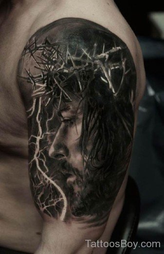 Black Jesus Tattoo On Bicep-TB14028