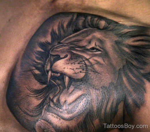 Black Lion Head Tattoo On Chest-TB1015