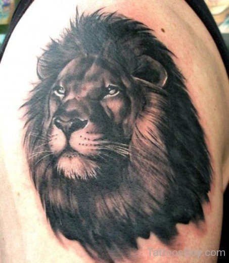 Black Lion Head Tattoo On Shoulder-TB1016