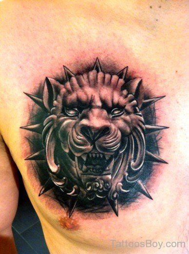 Black Lion Tattoo On Chest-TB1016