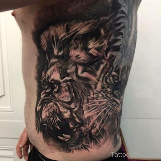 Black Lion Tattoo On Rib-TB1017