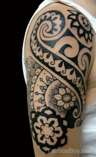 Black Maori Tribal Tattoo Design On Half Sleeve-TB1035