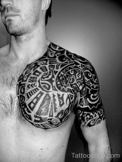 Black Maori Tribal Tattoo On Chest 4-TB1038