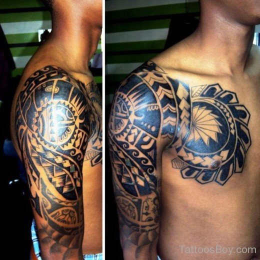 Black Maori Tribal Tattoo On Chest 8-TB1039