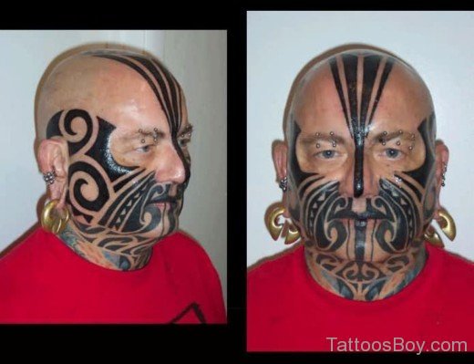 Black Maori Tribal Tattoo On Face-TB1041