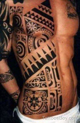 Black Maori Tribal Tattoo On Rib-TB1043