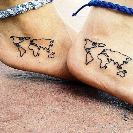 Black Map Tattoo On Foot-TB1018