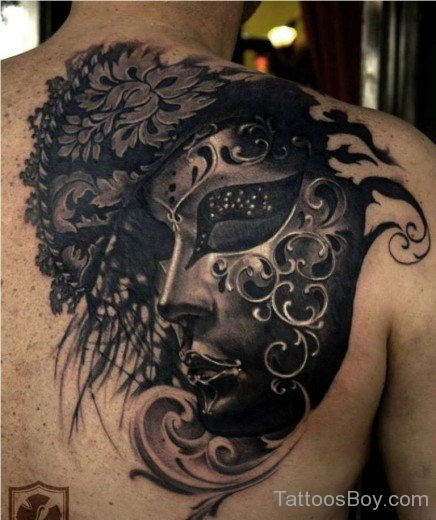 Black Mask Tattoo On Back-TB106