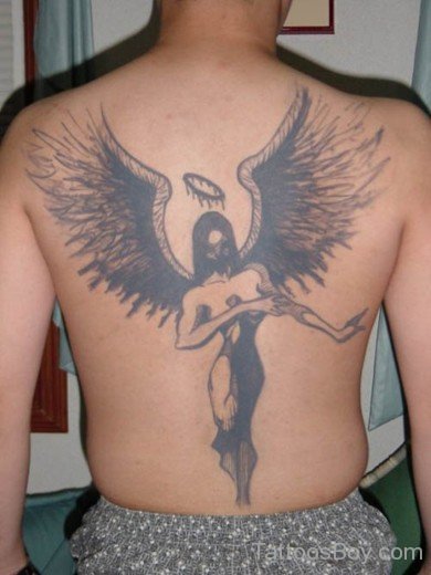 Black Memorial Angel Tattoo On Back-TB1014