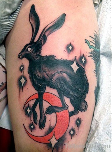 Black Rabbit And Moon Tattoo-TB121