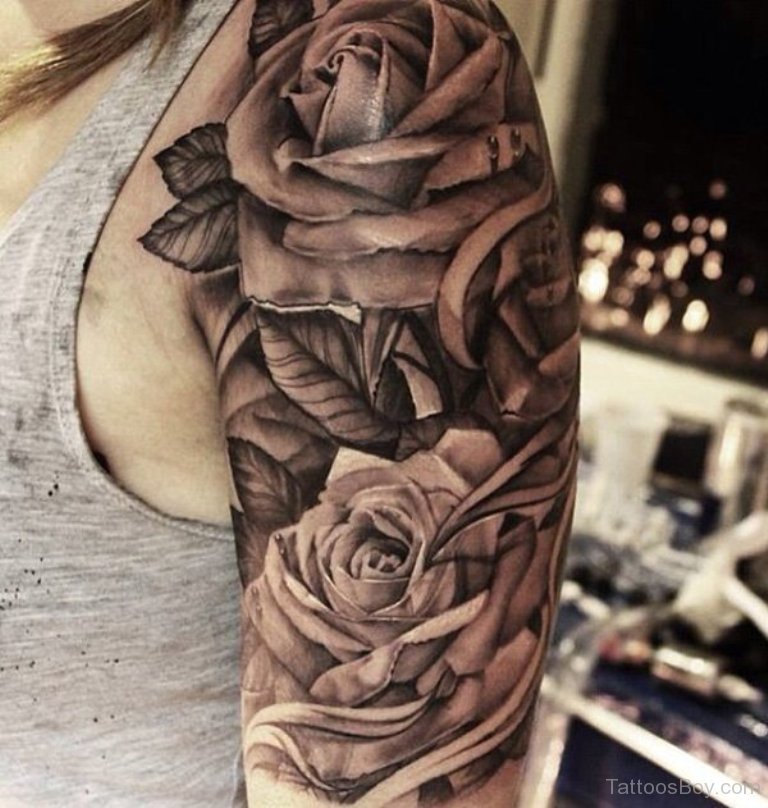 Black Rose Tattoo On Half Sleeve