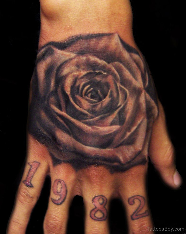 black rose tattoo hand