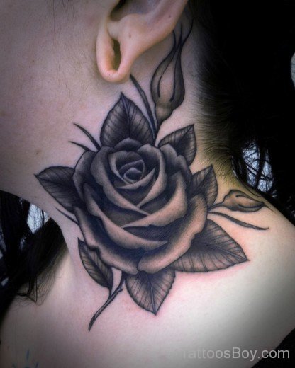 Black Rose Tattoo On Neck 5-TB12023