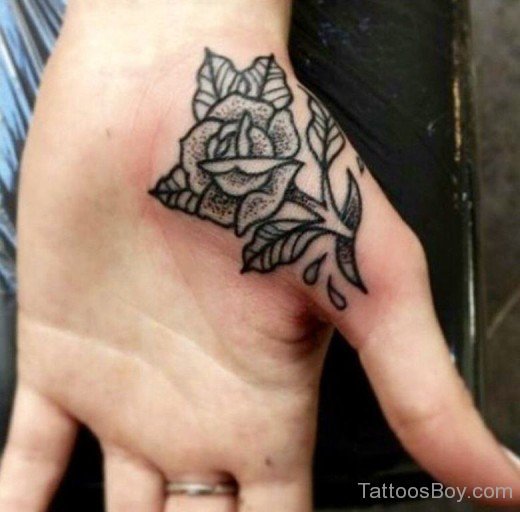 Black Rose Tattoo On Palm-TB1407