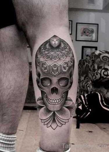 Black Skull Tattoo On Leg-TB12029