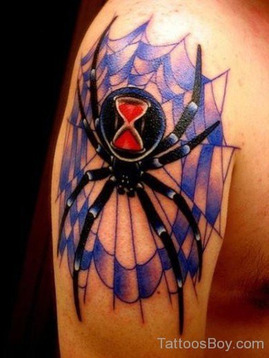 Black Spider And Purple Spiderweb Tattoo