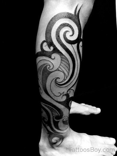 Black Tribal Tattoo On LEg-TB12031