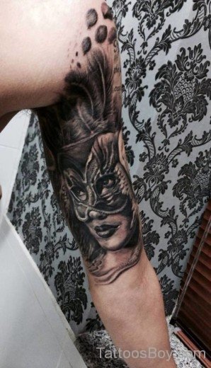  Venetian Mask Tattoo On Bicep 7-TB1014