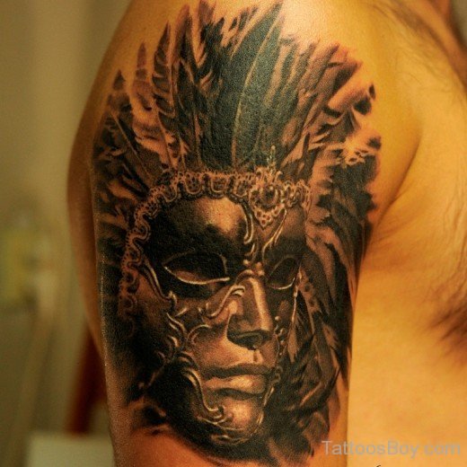 Black Venetian Mask Tattoo On Bicep-TB1015