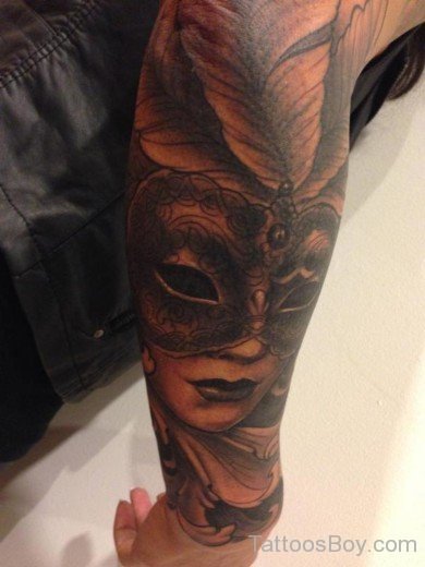 Black Venetian Mask Tattoo On Sleeve-TB1016