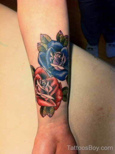 Blue And Red Rose Tattoo