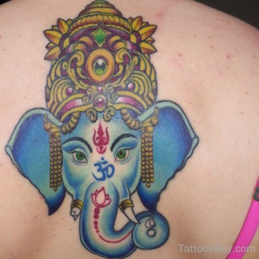 Blue Ganesha Face Tattoo
