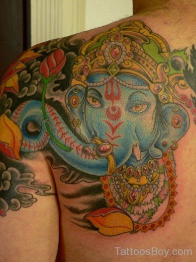 Blue Ganesha Tattoo On Back-TB1026