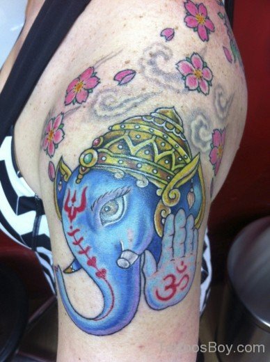 Blue Ganesha Tattoo On Shoulder-TB1027
