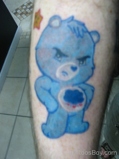 Blue Ink Teddy Bear Tattoo Design On  Arm-TB114