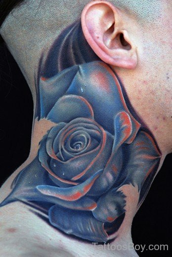 Blue Rose Tattoo Design On Neck-TB12030