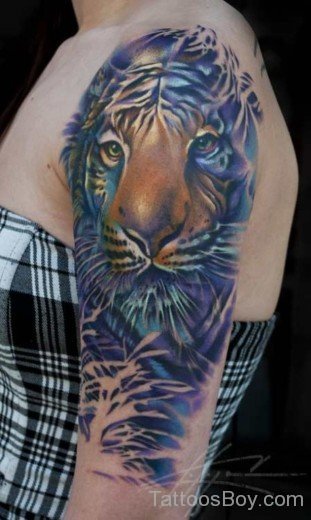 Blue Tiger Tattoo On Half Sleeve-TB1022