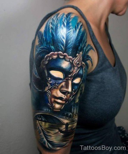 Blue Venetian Mask Tattoo On Half Sleeve-TB1020