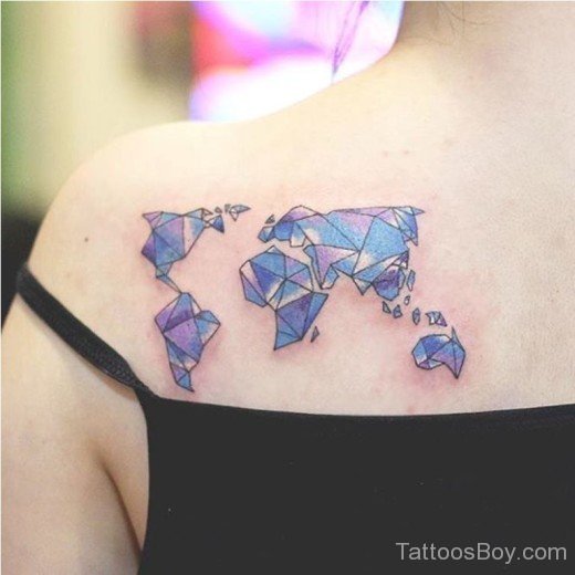 Blue World Map Tattoo