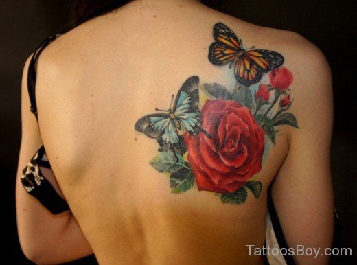 Butterfly And Rose Tattoo On Back-TB12034