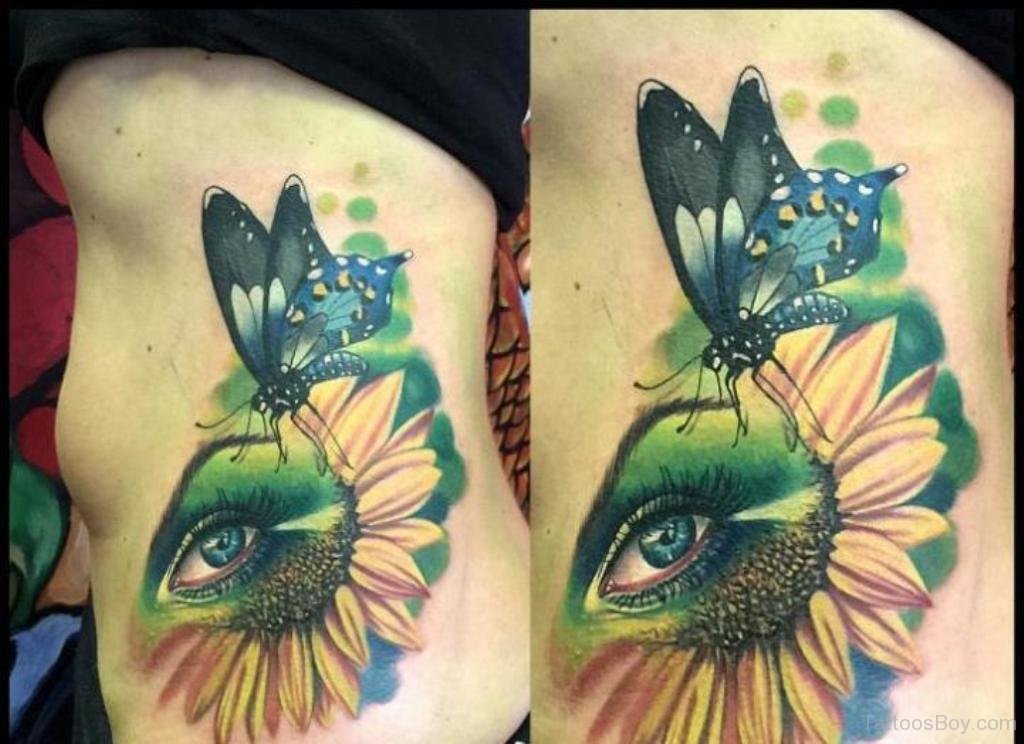 Butterfly And Sunflower Tattoo.