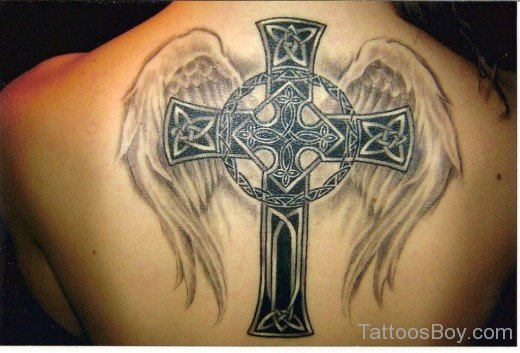 Celtic Cross And  Angel Wings Tattoo