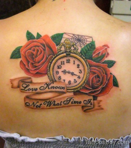 Clock And Rose Tattoo On Back-TB12037