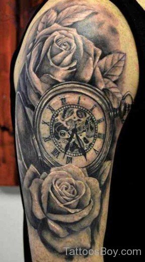 Clock And Rose Tattoo