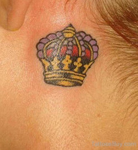 Colored Crown Tattoo On Behind Ear-TB1026