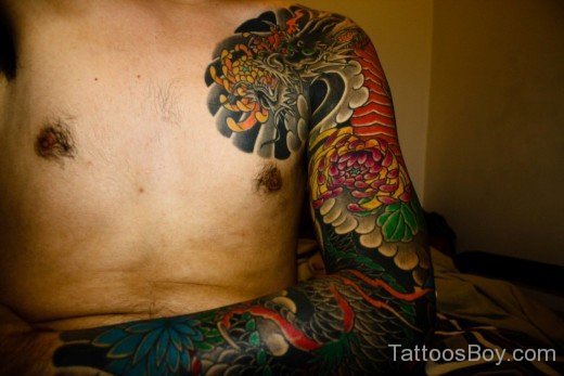 Colored Dragon Tattoo Design On Full Sleeve-TB1408