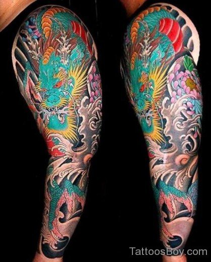 Colored Dragon Tattoo On Full Sleeve-TB1409