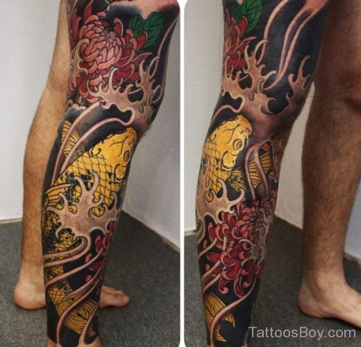 Colored Fish Tattoo On Leg-TB12039