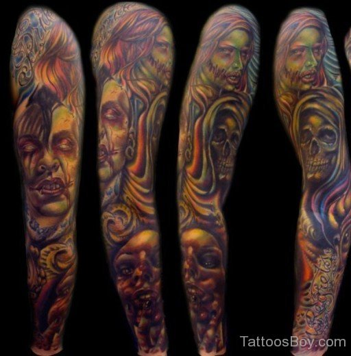 Colored Horror Tattoo On Full Sleeve-TB1015