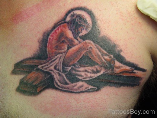 Colored Jesus Tattoo On Chest-TB14032