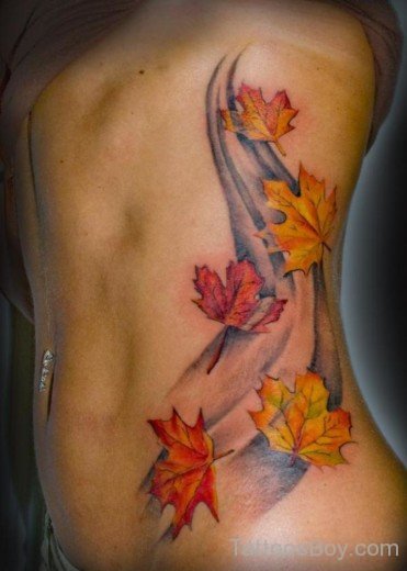 Awesomeb Leaf Tattoo On Rib-TB1048