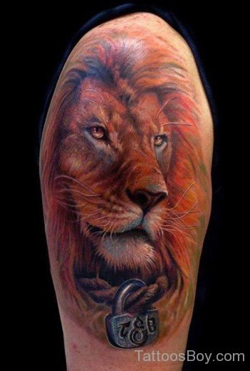 Colored Lion Tattoo On Half Sleeve-TB1022